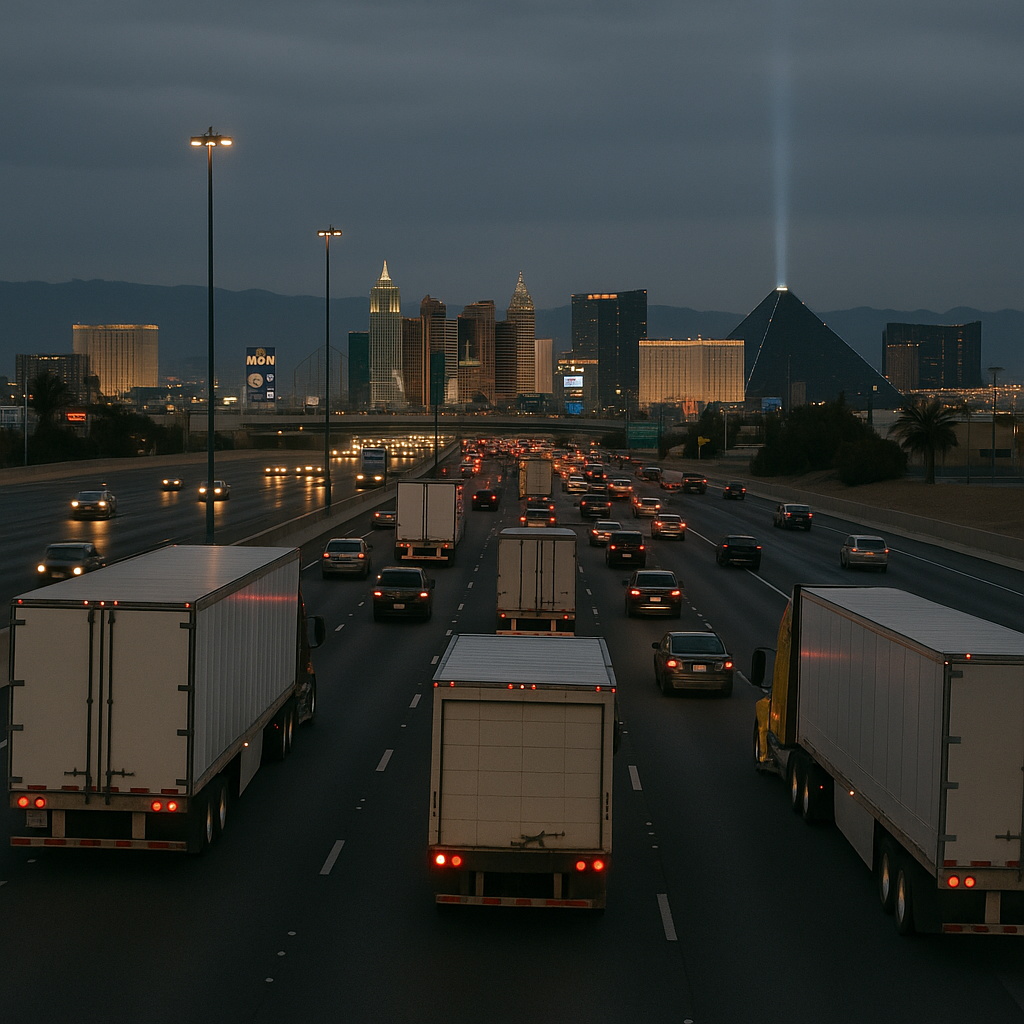 evening commute truck traffic Las Vegas illustration for Evening commute truck traffic patterns in Las Vegas