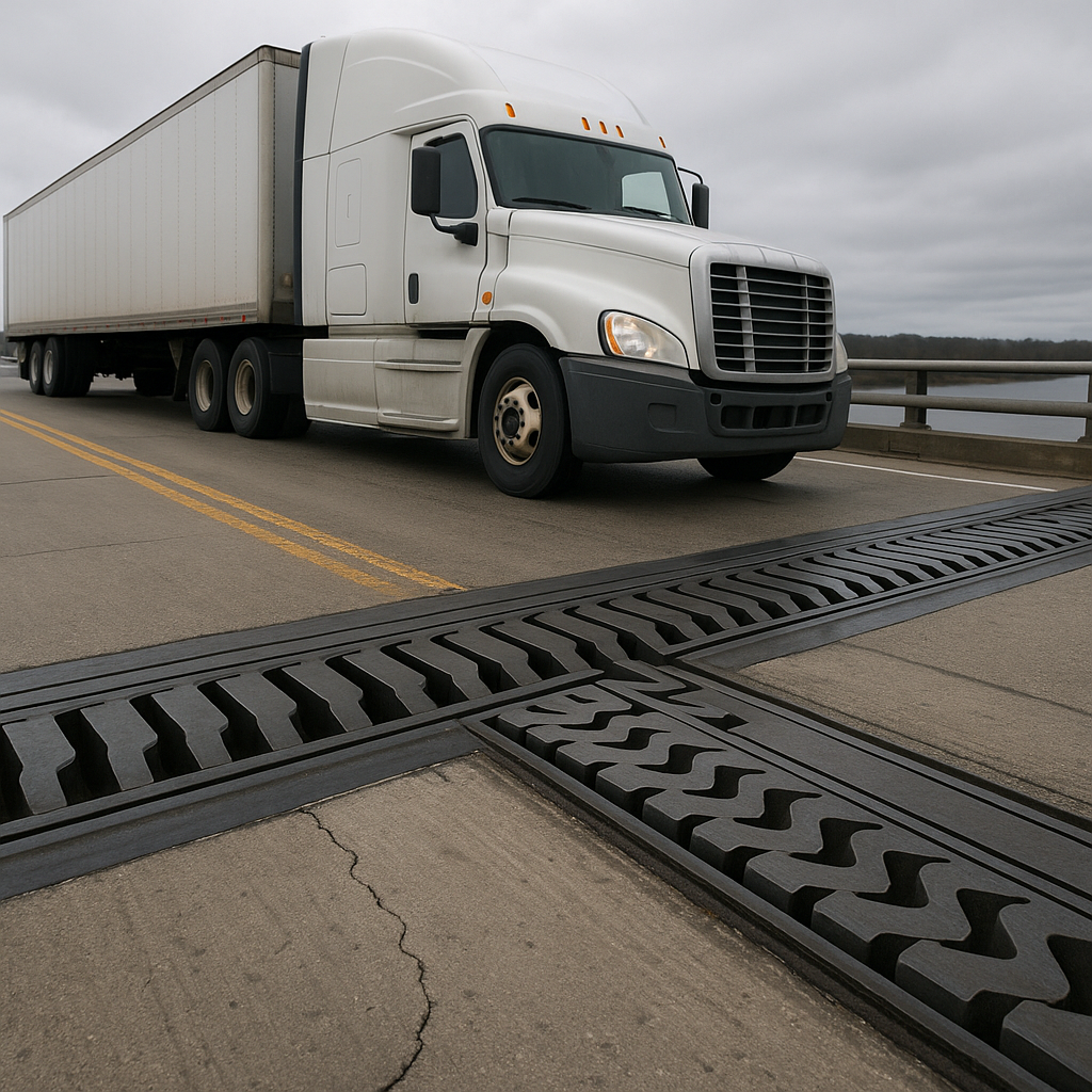 Illustration of How bridge expansion joints affect semi truck stability
