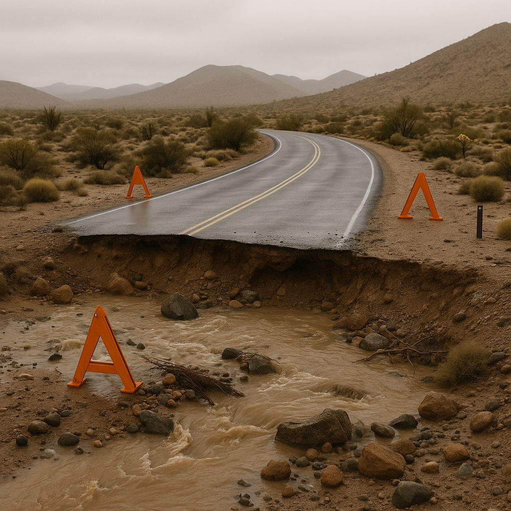 flash floods hidden hazards desert roads illustration for How flash floods create hidden hazards on desert roads