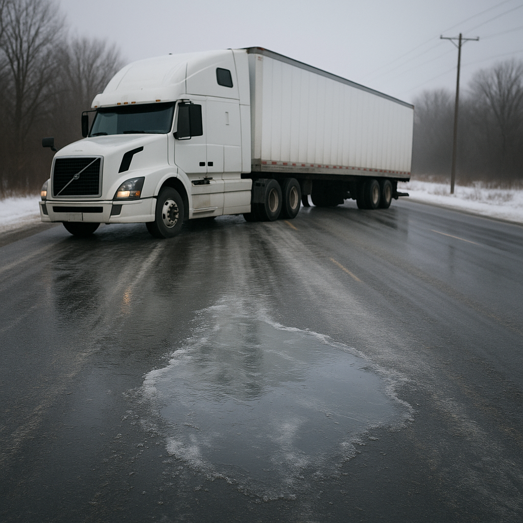 ice patches loss of control semi trucks illustration for How ice patches cause loss of control for semi trucks