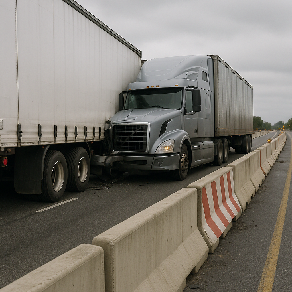 Illustration of How narrowed lanes increase truck collision risk
