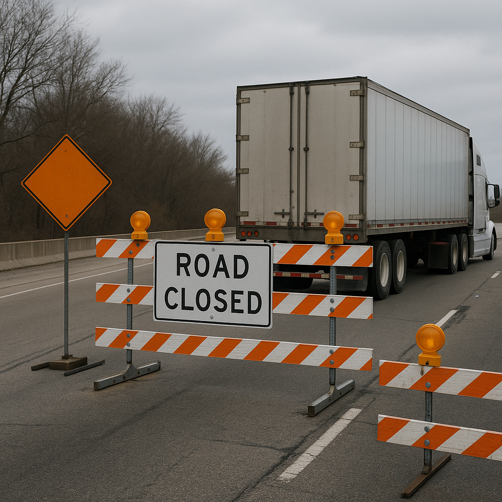 Illustration of How road closures affect semi truck traffic flow