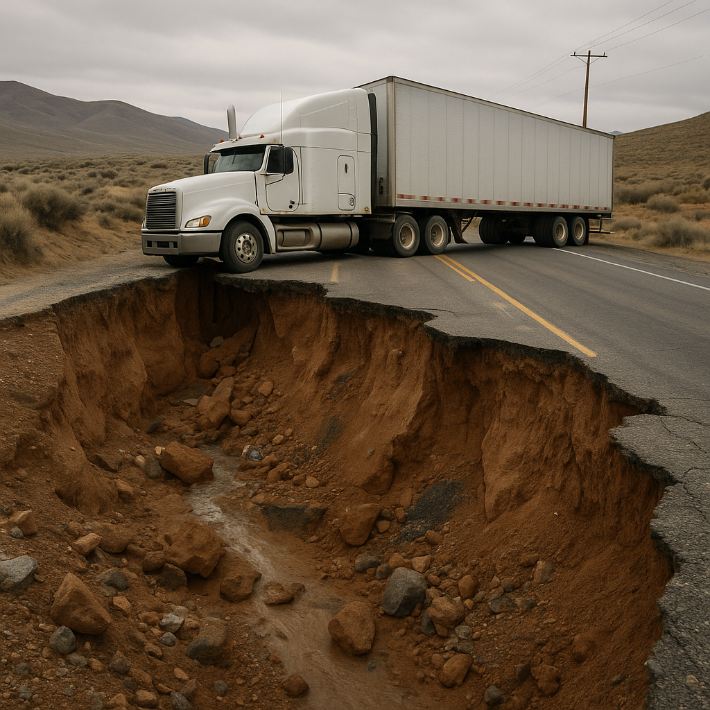 Illustration of How road washouts affect Nevada semi truck accidents
