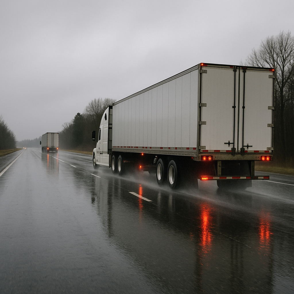 wet roads stopping distance semis illustration for How wet roads affect stopping distance for semis