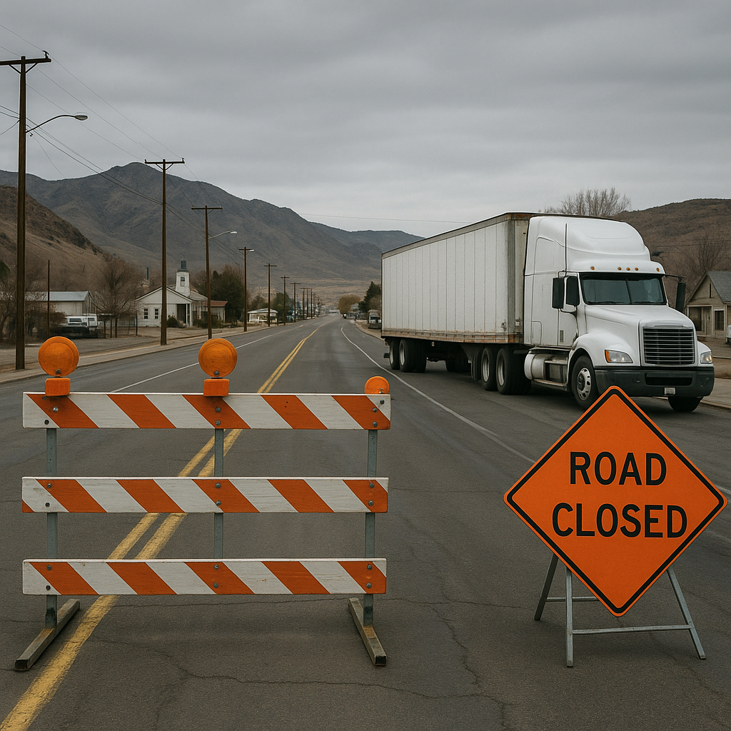 road closures rerouted freight Nevada towns illustration for Road closures and rerouted freight through Nevada towns