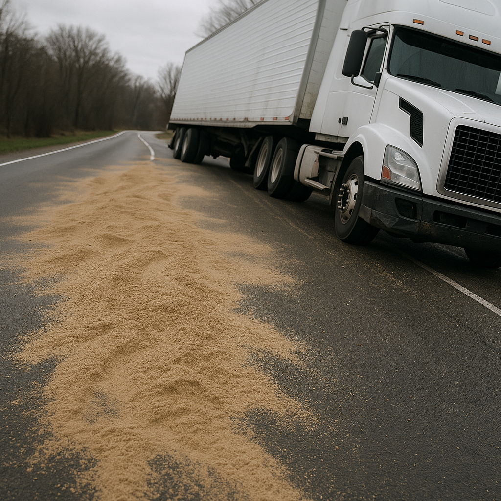 sand on road semi truck accident risk illustration for Sand on the road and semi truck accident risk