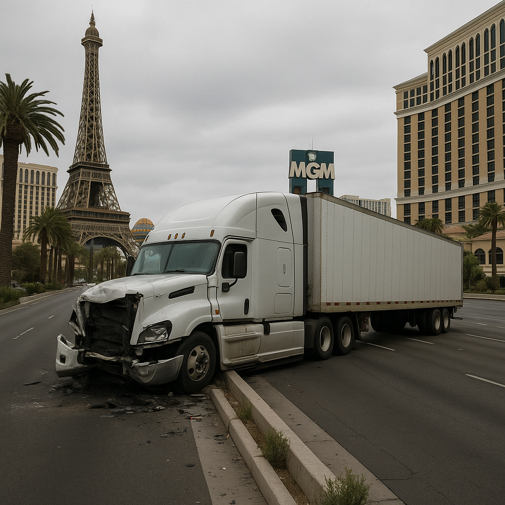 Las Vegas Strip semi truck crashes illustration for Semi truck crashes on the Las Vegas Strip corridor