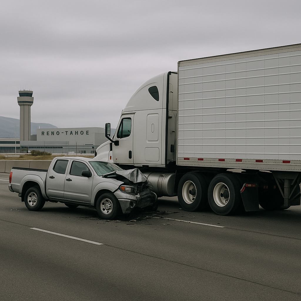 Reno Tahoe airport truck accidents illustration for Truck accident hotspots near Reno Tahoe airport routes