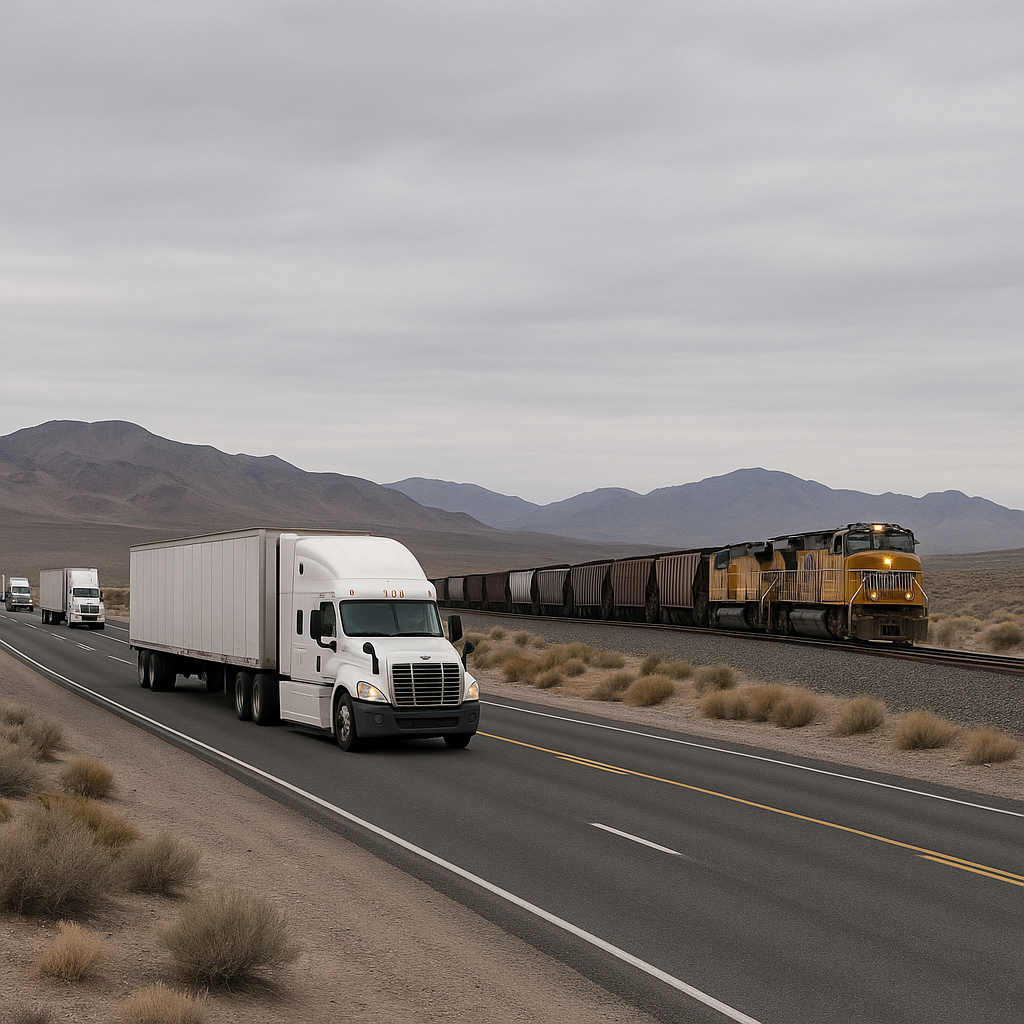 Illustration of Truck traffic near Nevada rail corridors
