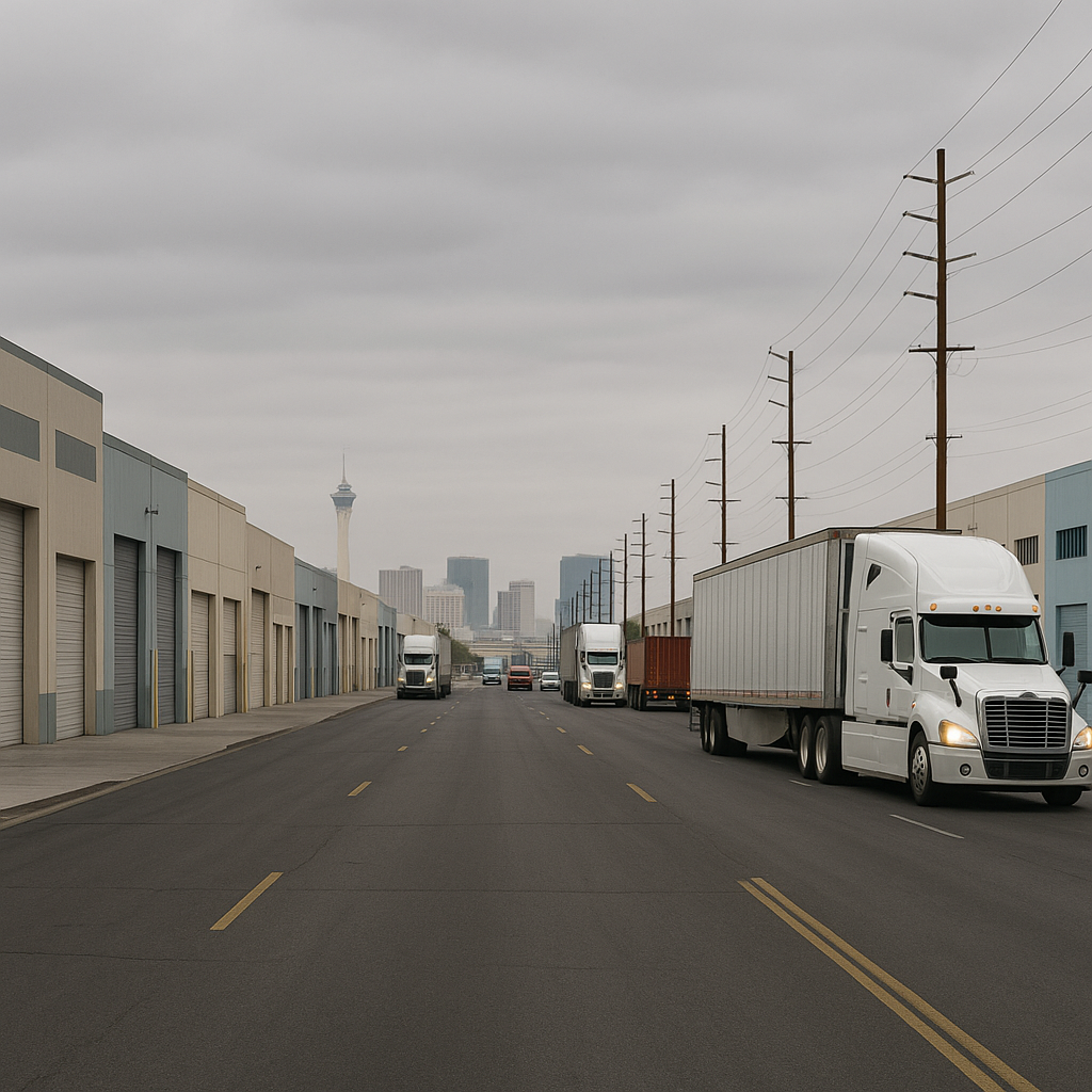 warehouse districts semi truck traffic Las Vegas illustration for Warehouse districts and semi truck traffic in Las Vegas