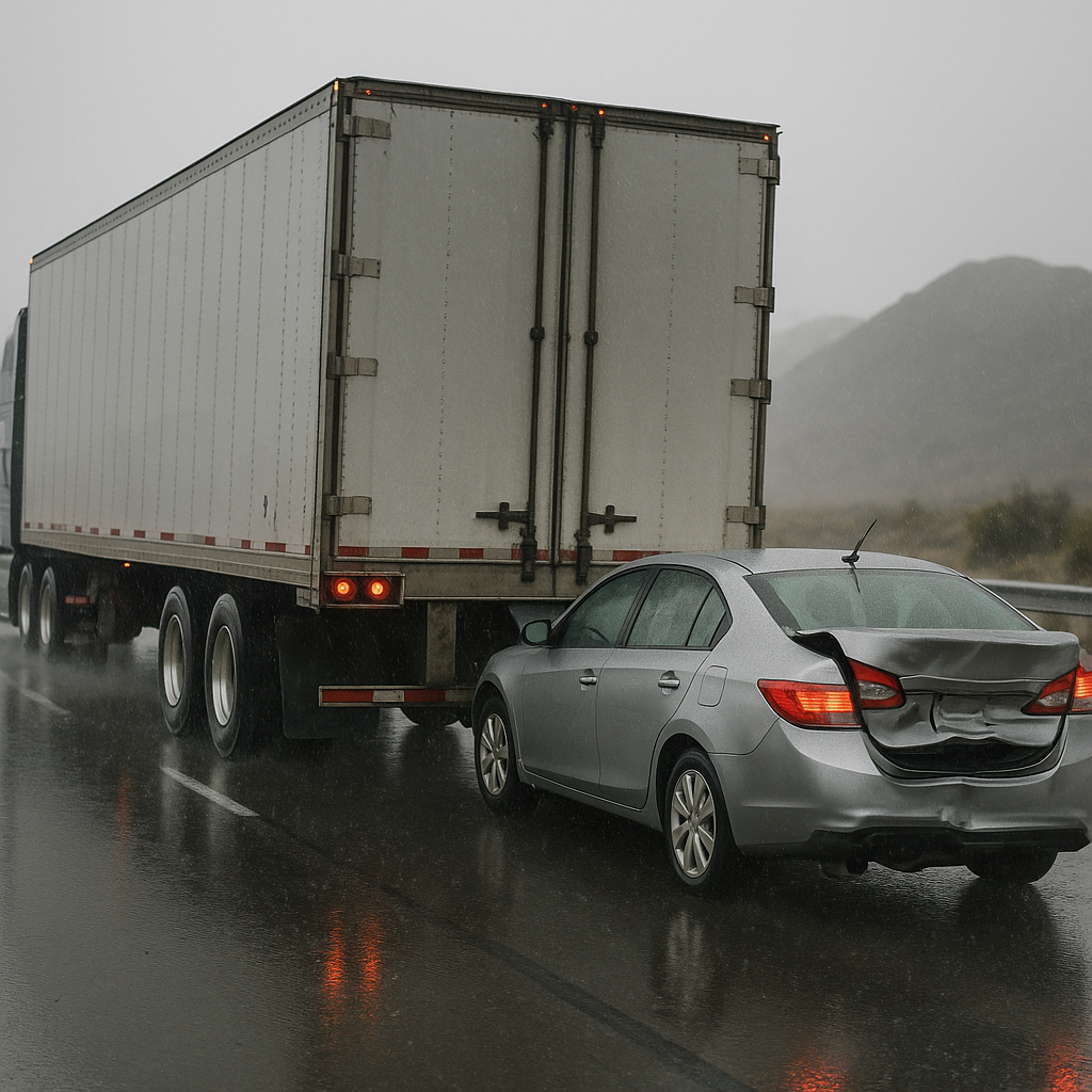 Illustration of Why Nevada rain increases rear end truck crashes