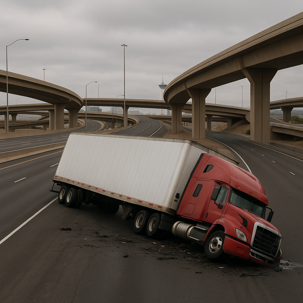 semi truck crashes Las Vegas interchanges illustration for Why do semi truck crashes happen near Las Vegas interchanges